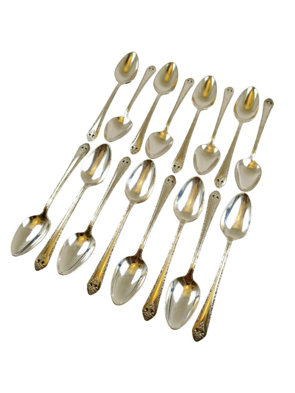 Lovely Lady Teaspoons (Set of 16) Holmes & Edwards Inlaid Silverplate Spoons